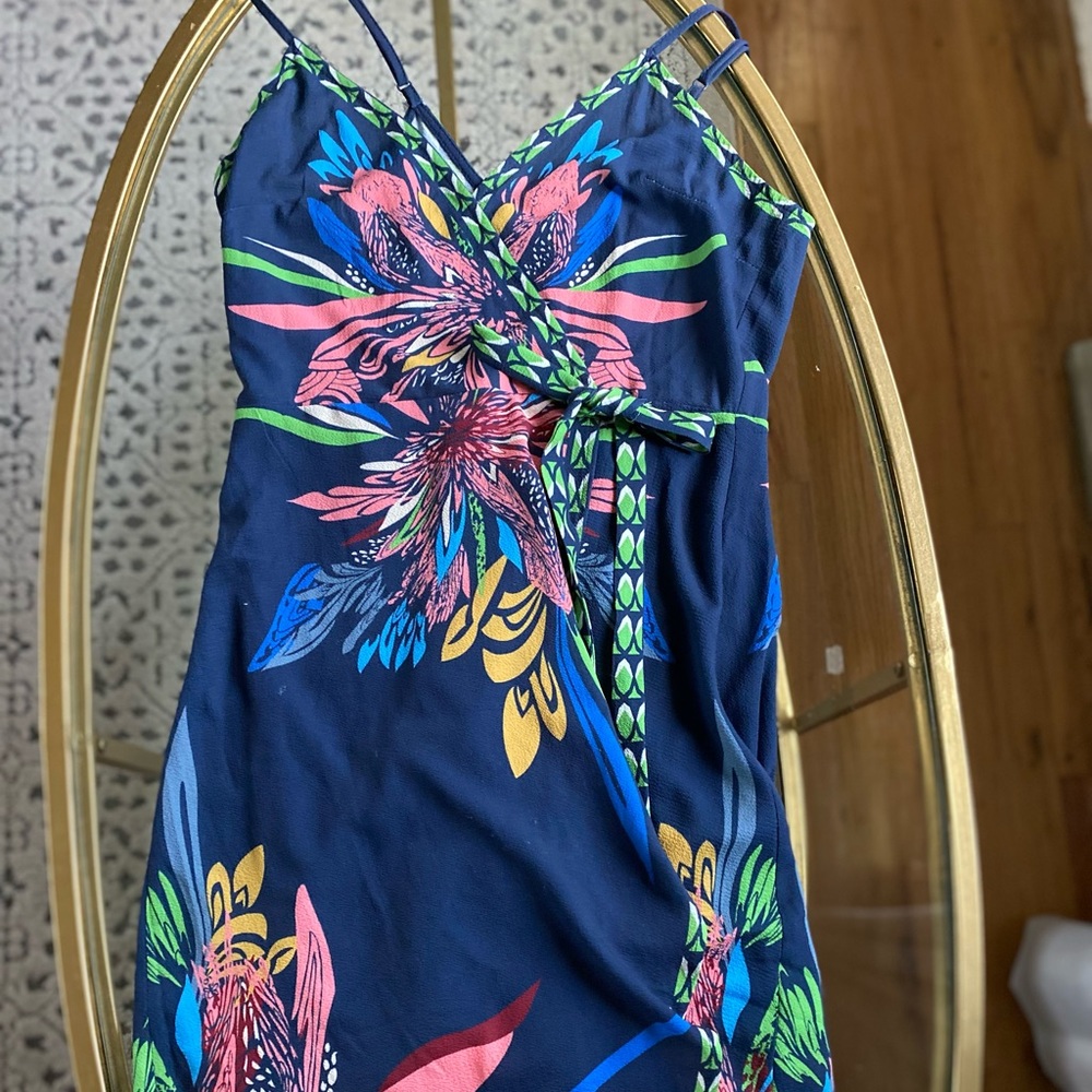High Low Colorful Spring Summer Dress with Design, wrap waist and lined inside